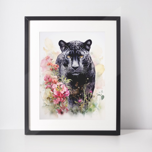 Watercolor Black Jaguar Wall Art Print Unframed - Majestic Jungle Elegance - Picture 2 of 6